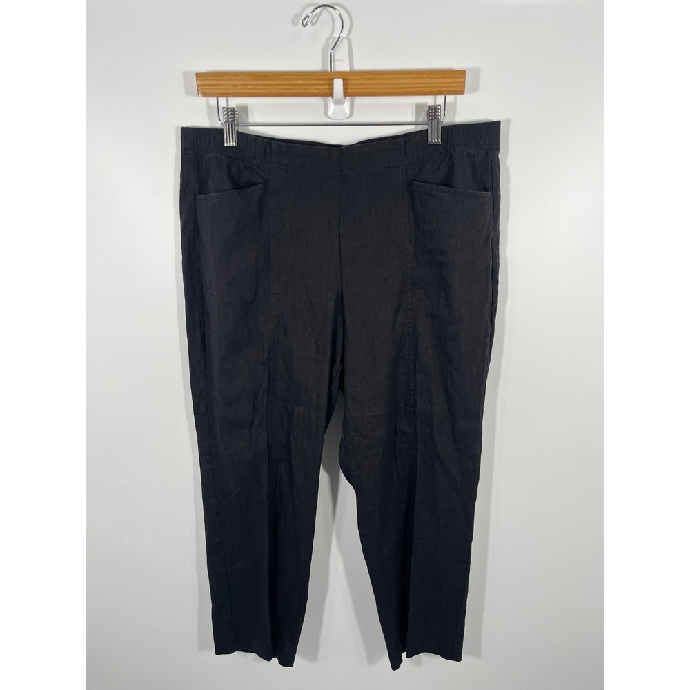 J Jill Linen Blend Stretch Womens Pants L Black Euro Summer Minimalist Coastal